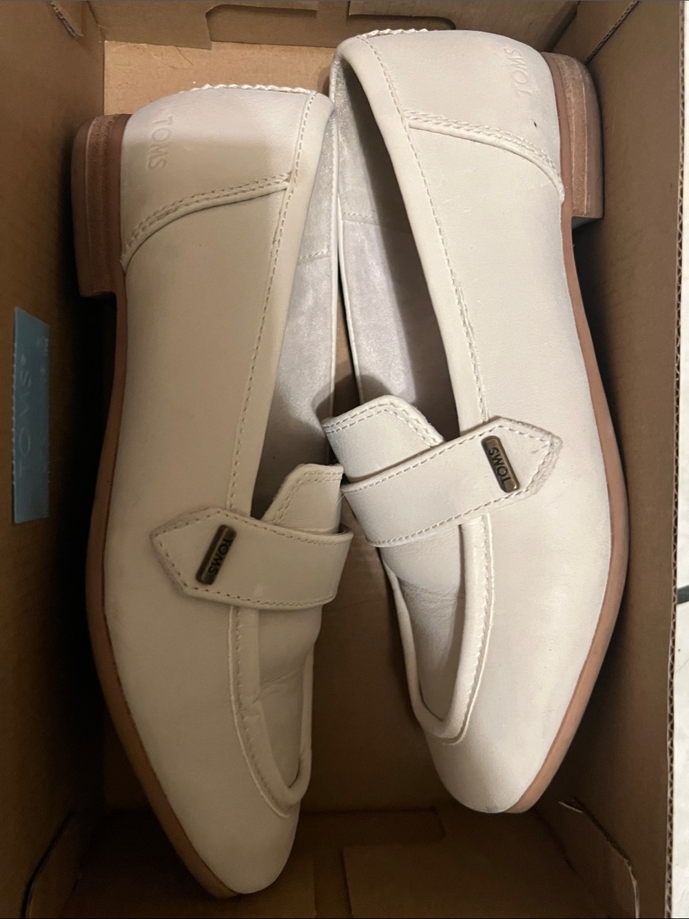 TOMS Cream Leather Mary Jane Loafers with Strap